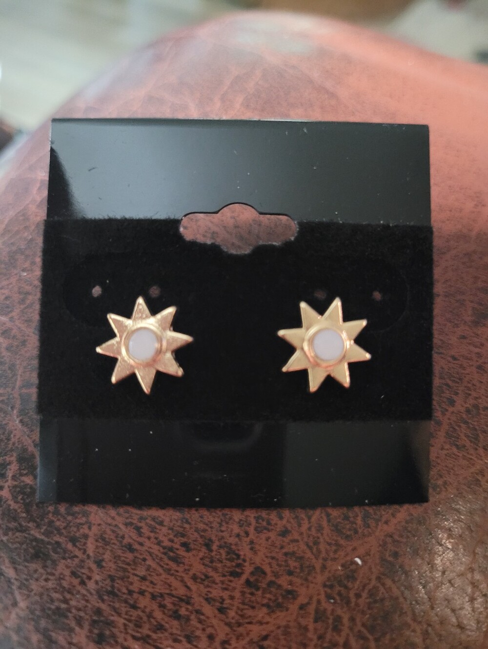 Art Class Starburst White Iridescent Stone Gold Colored Stud Earrings